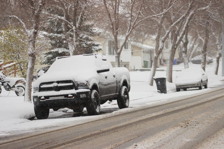 Vehicles in the snow.