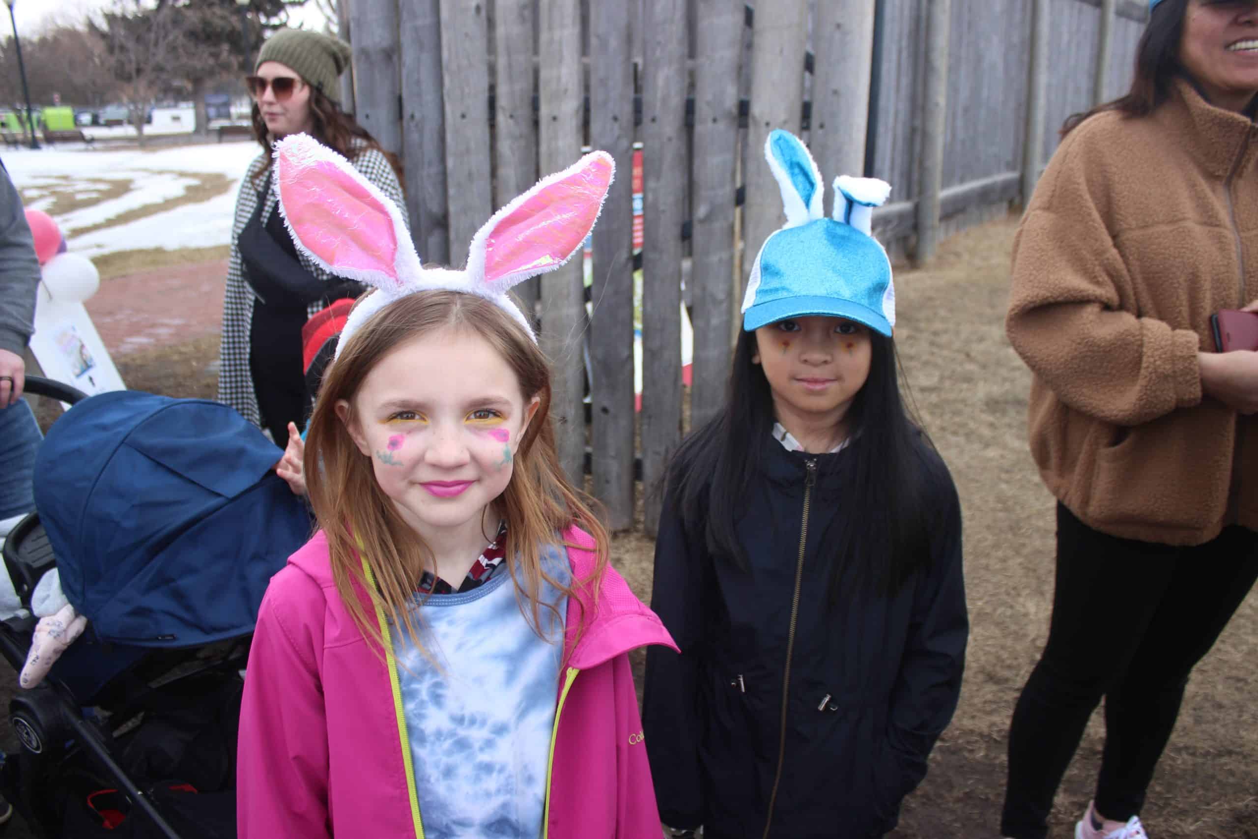 Two girls at the Easter scavenger hunt.