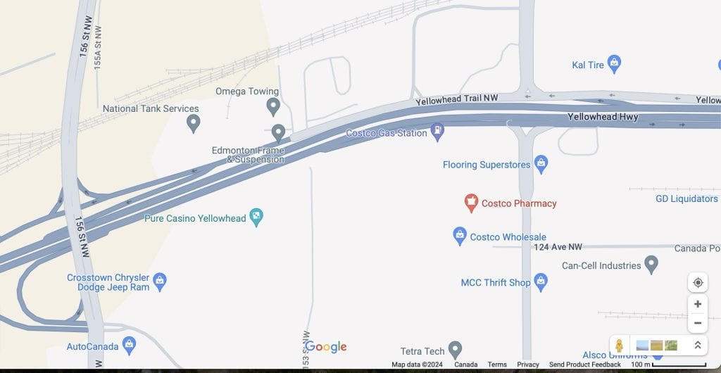 Map of Yellowhead Trail closure