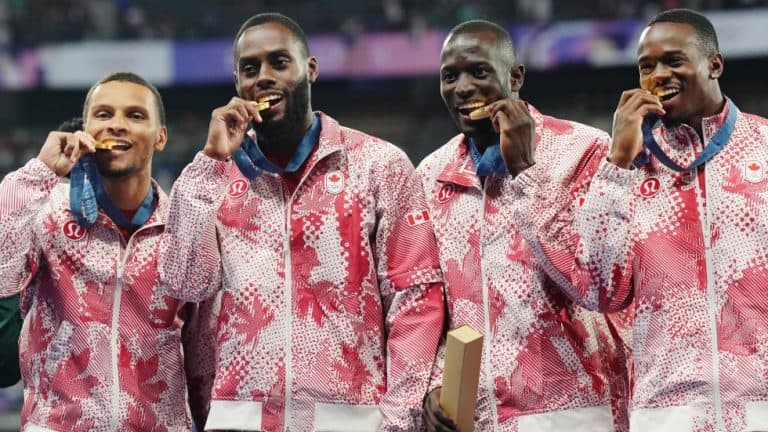 Image of Canada's Olympic gold medal-winning men's 4x100m relay team