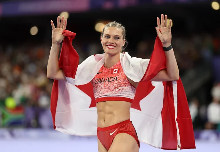 Alysha Newman after winning Olympic pole vault bronze medal