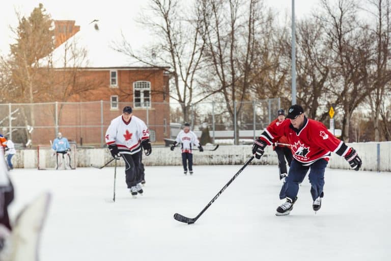 Hockey game at a community rink