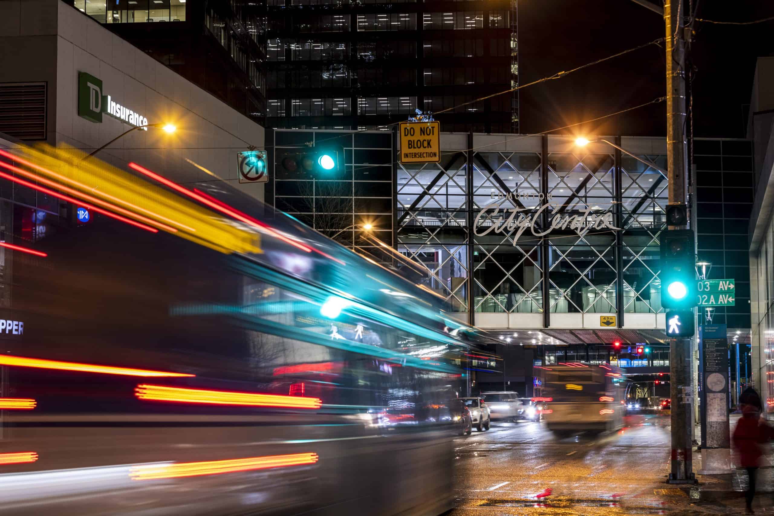 Downtown traffic at night