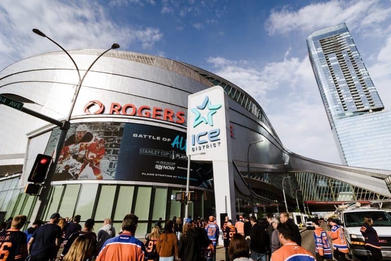 Outside Rogers Place in the ICE District during the playoffs