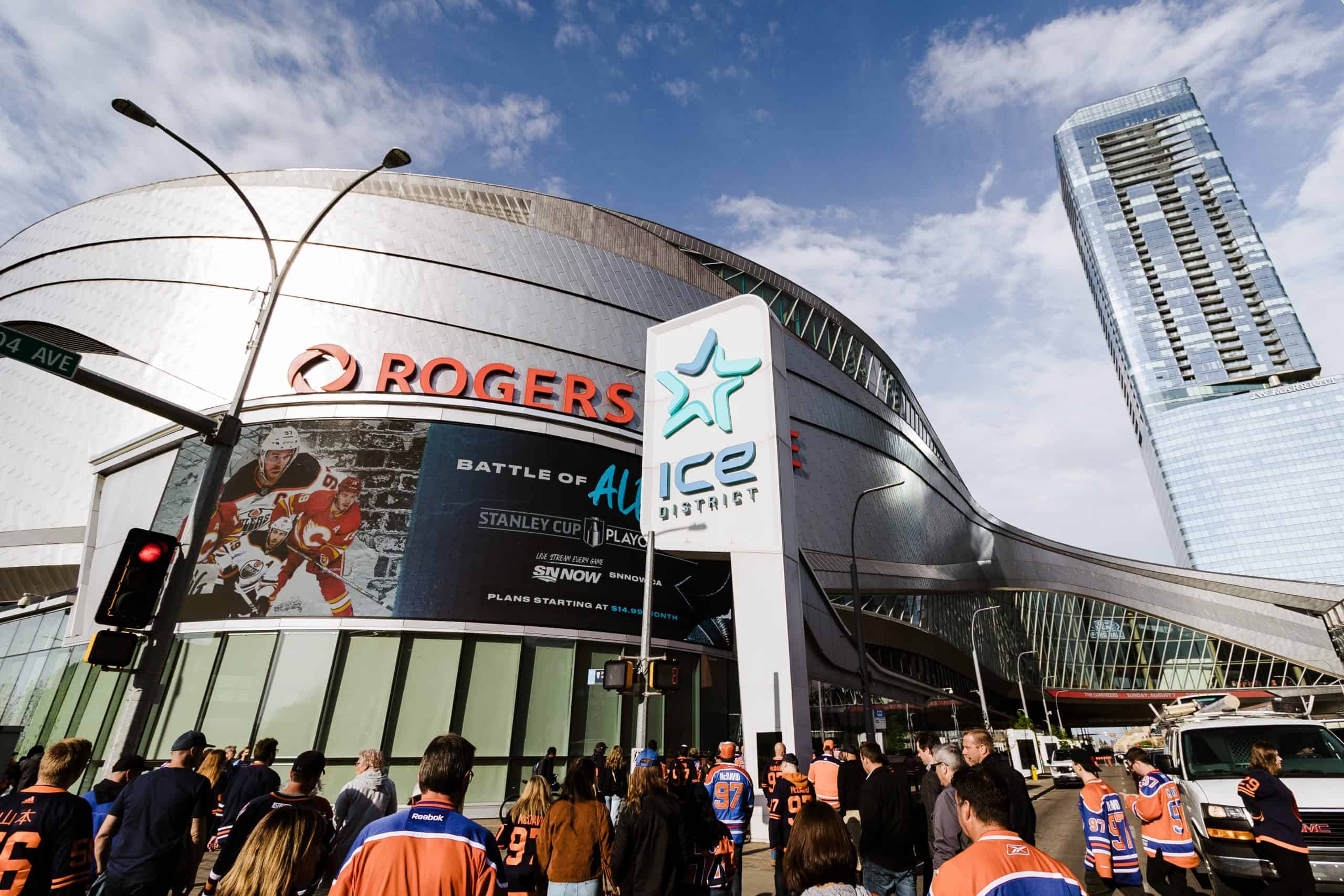 Outside Rogers Place in the ICE District during the playoffs