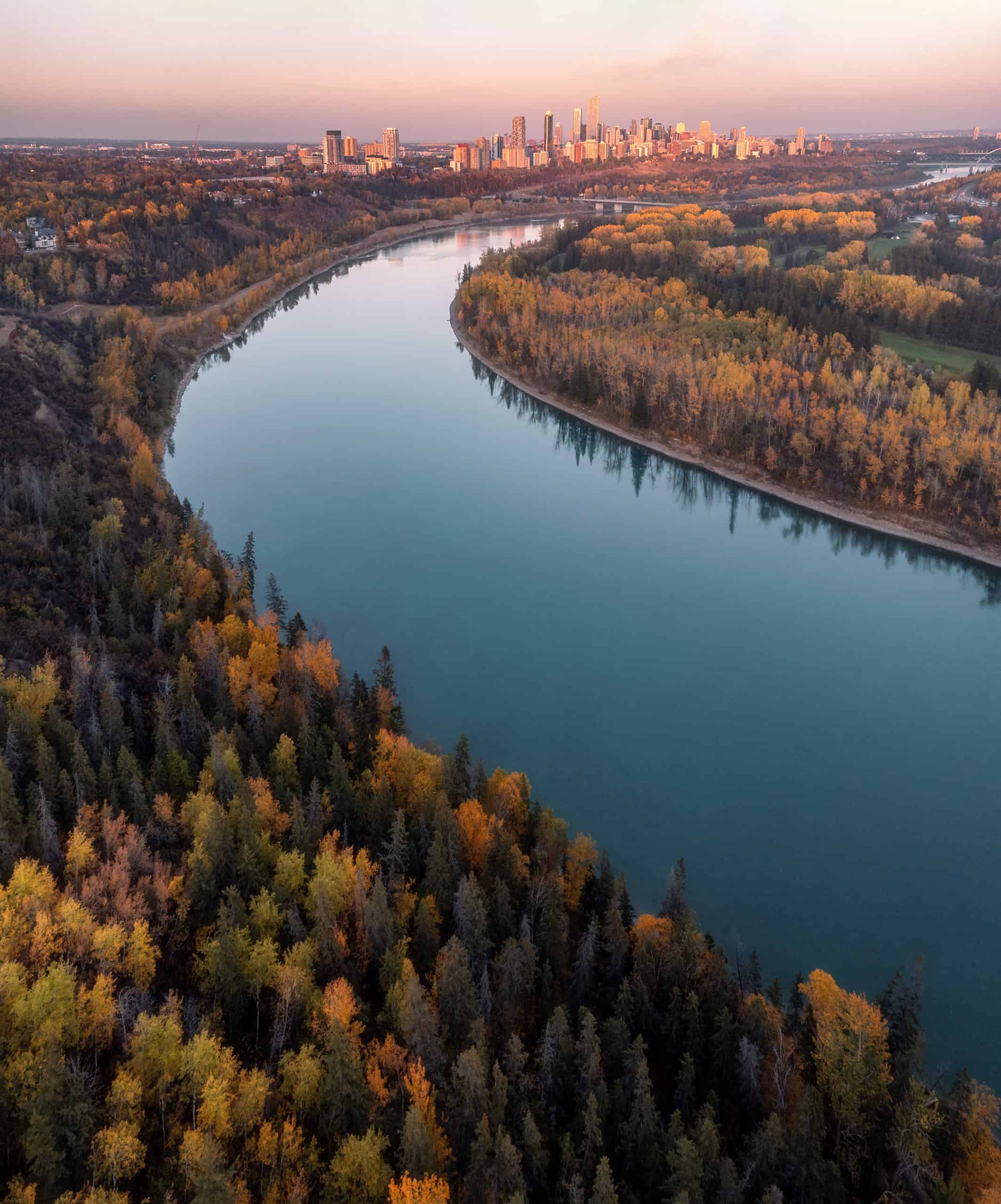 River valley with skyline in fall.