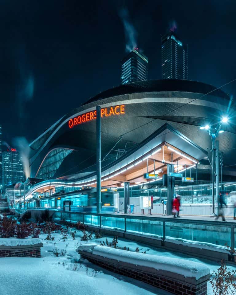 Rogers Place Station in winter at night