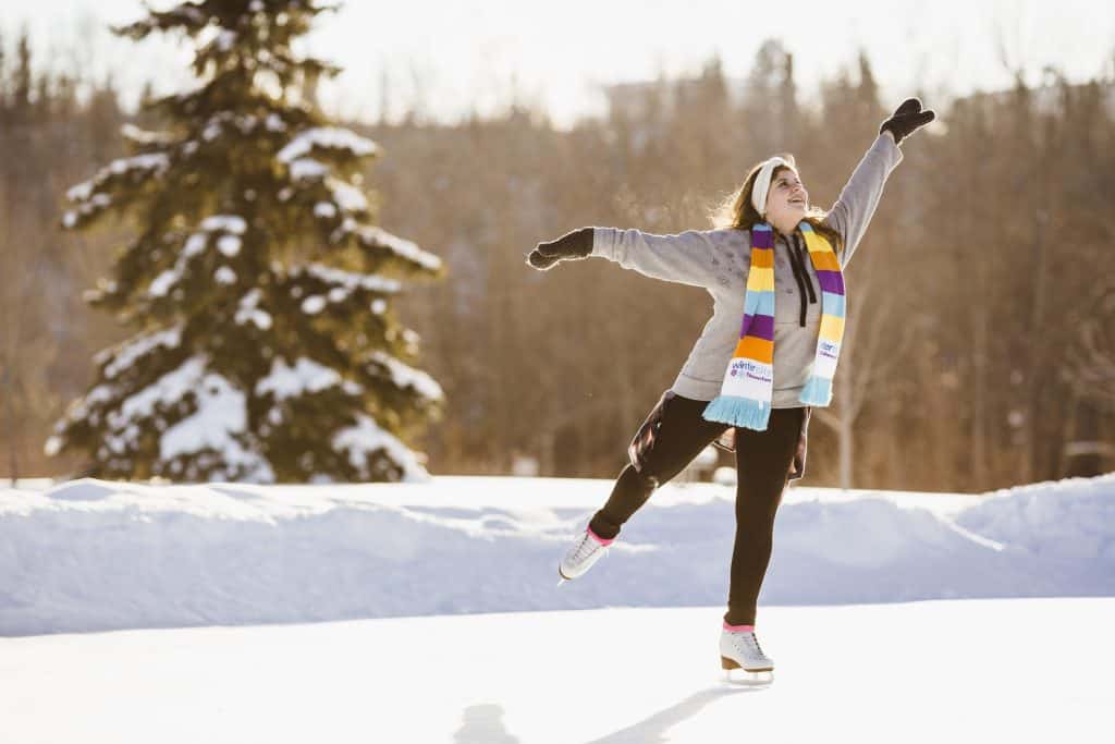 Skating on an outdoor rink