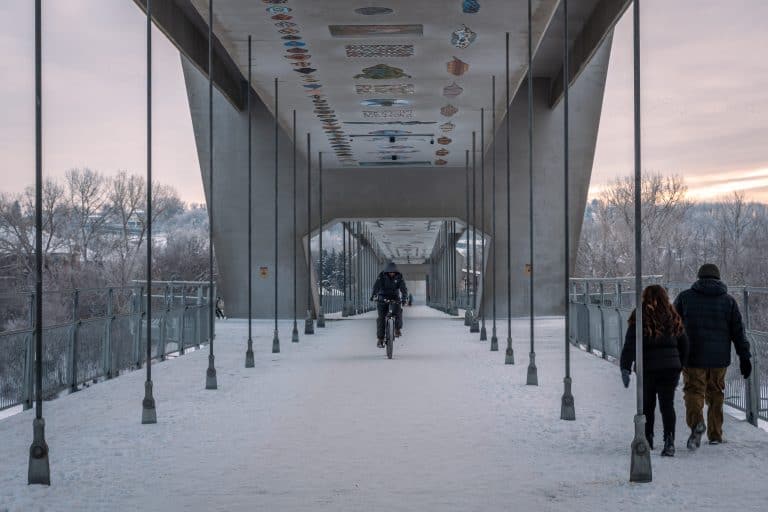 Tawatina Bridge with winter cyclist