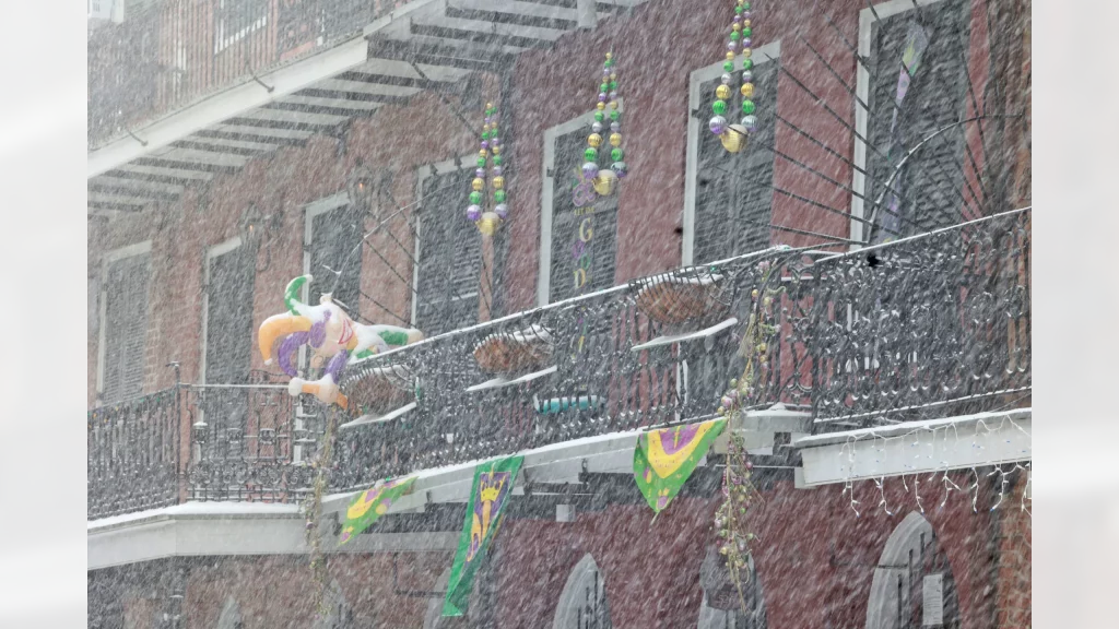 Snow on Bourbon Street, New Orleans