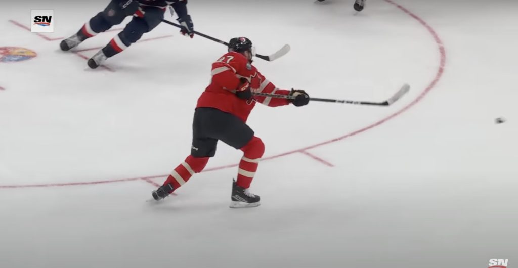 Connor McDavid is left all alone by Auston Matthews to take a pass from Mitch Marner and score the winning goal for Canada at the 4 Nations Face-Off