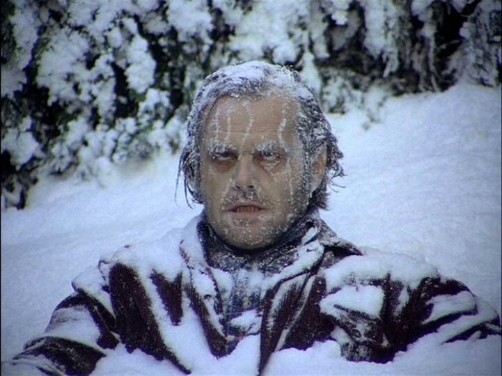 Jack Torrance (Jack Nicholson) frozen outside in winter from The Shining