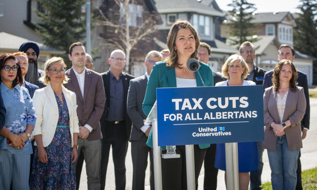 Premier Danielle Smith at an election campaign event