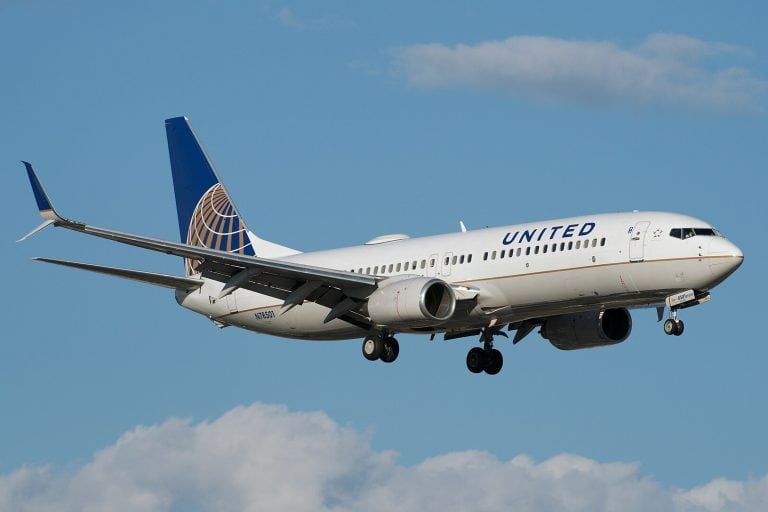 A United Airlines Boeing 737-800 similar to the one that sustained a rabbit strike