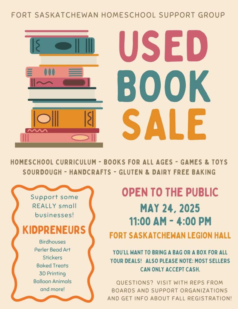 Fort Sask Homeschool Support Group Used Book Sale poster
