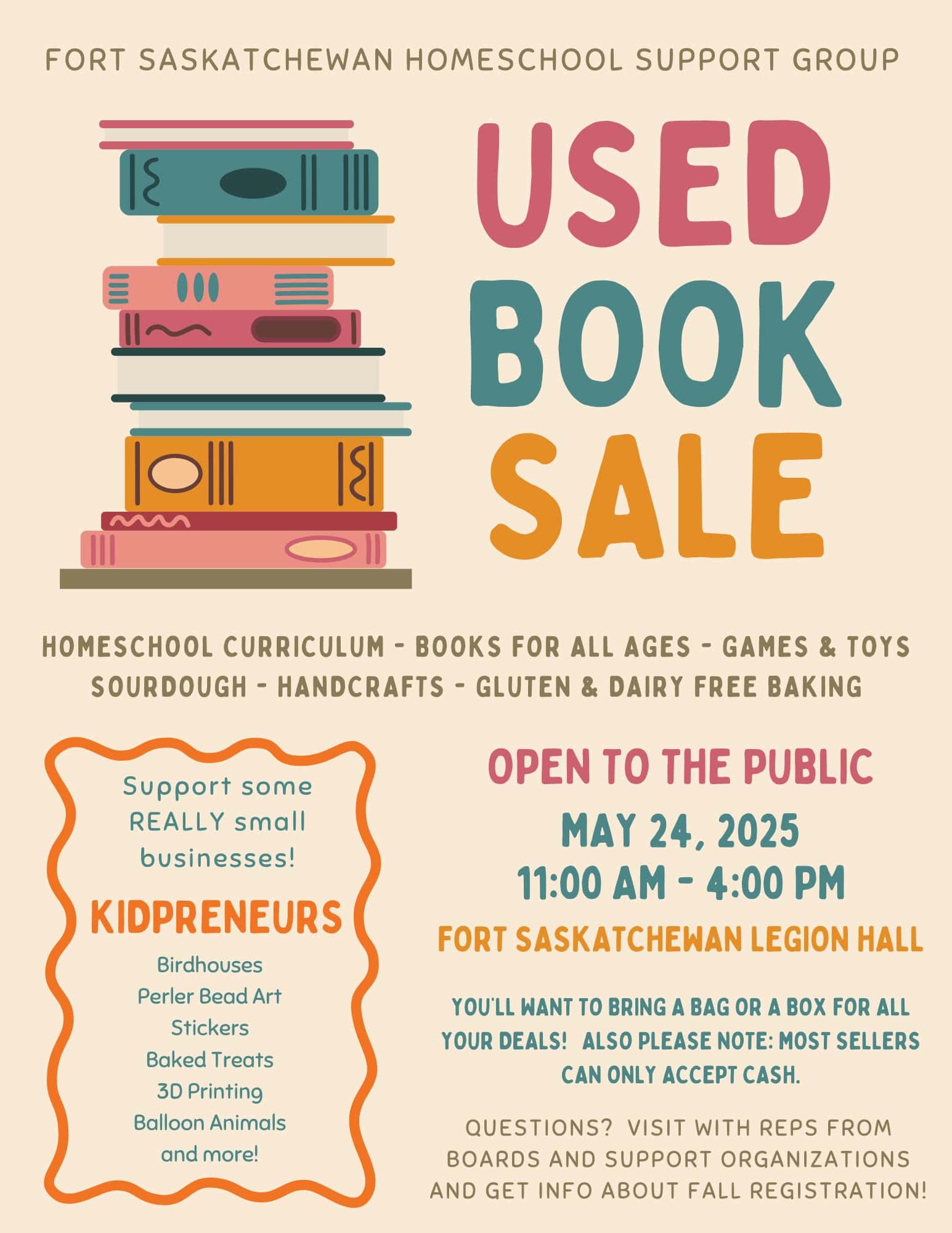 Fort Sask Homeschool Support Group Used Book Sale poster
