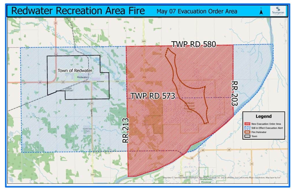 Map of evacuation order area, May 7, 2025