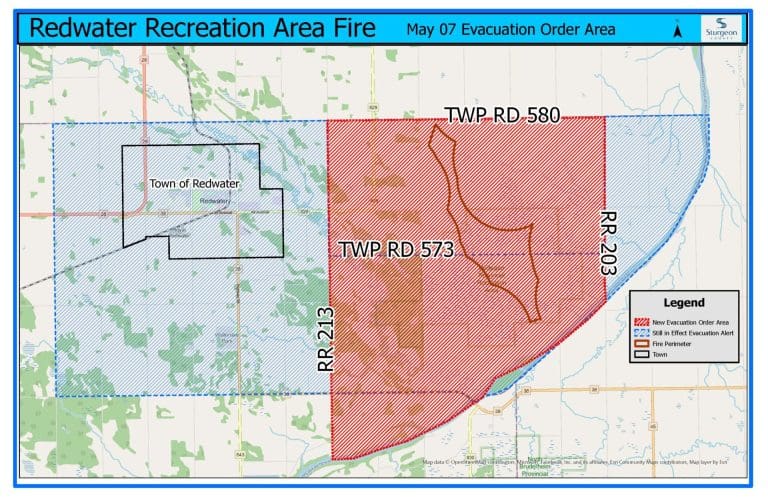 Map of evacuation order area, May 7, 2025