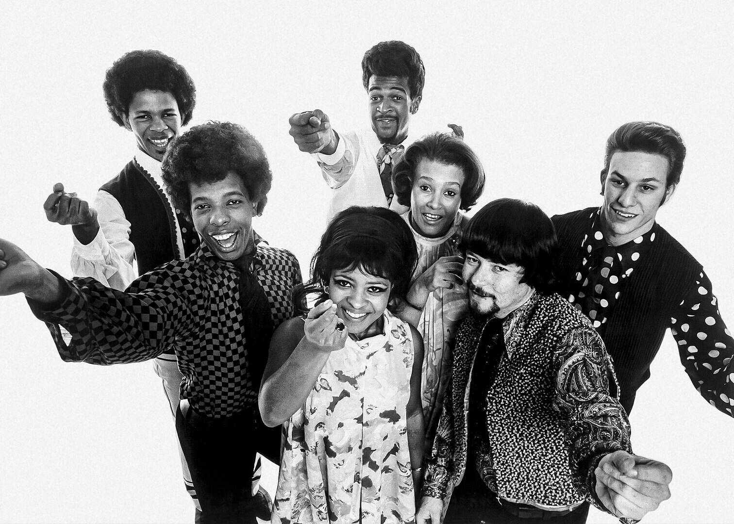 Sly and the Family Stone, 1968. Sly Stone is in the middle row, left.