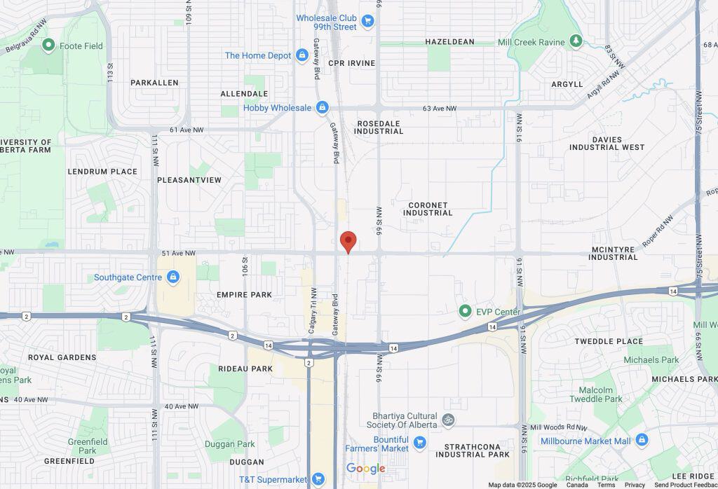 Map of traffic advisory on 51 Ave between 99 Ave and Gateway Blvd. on June 26, 2025.