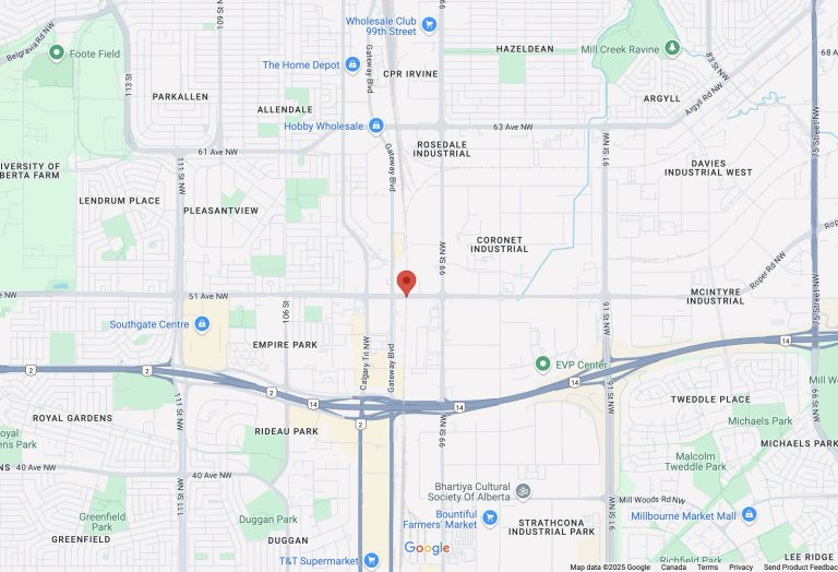 Map of traffic advisory on 51 Ave between 99 Ave and Gateway Blvd. on June 26, 2025.