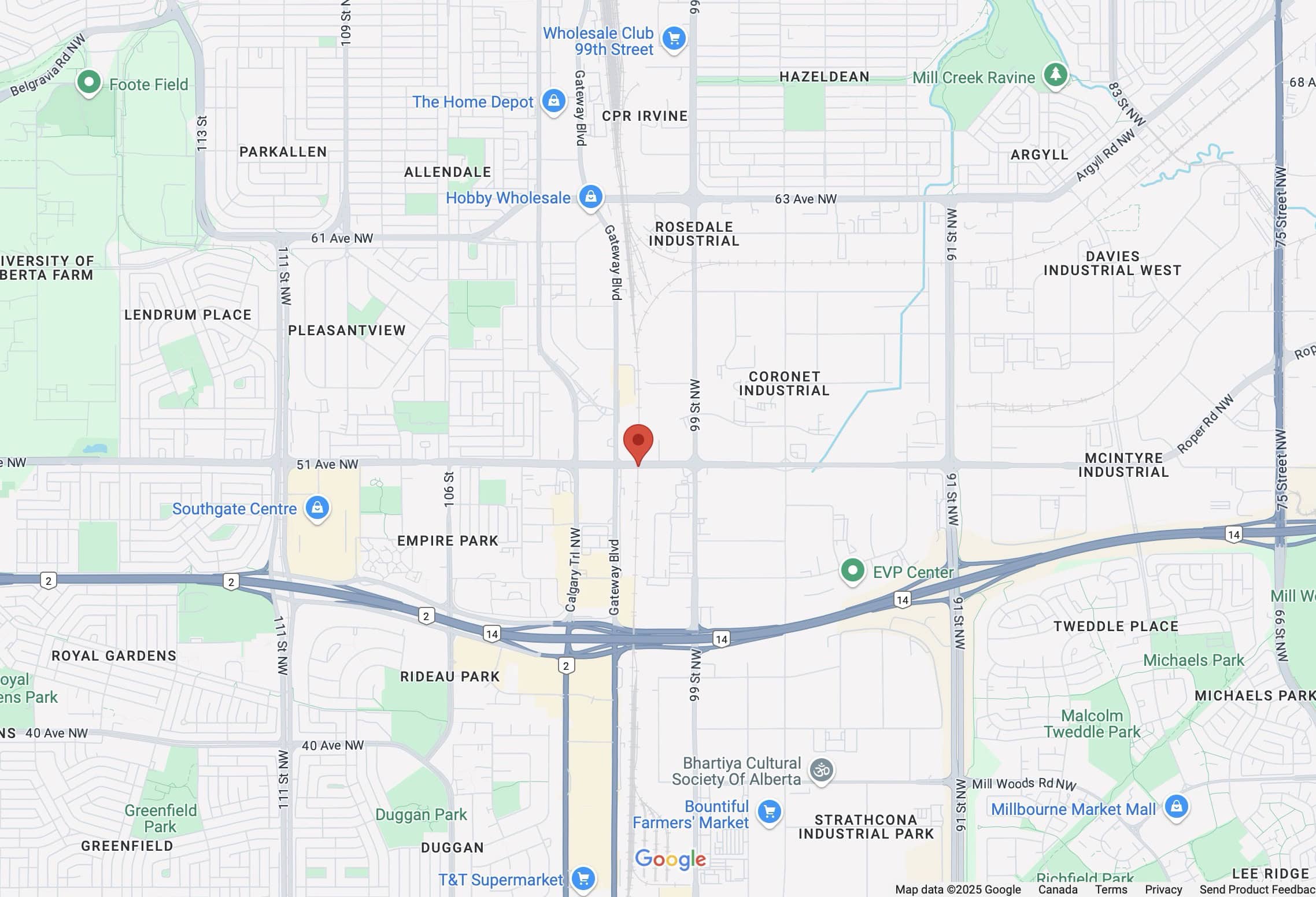 Map of traffic advisory on 51 Ave between 99 Ave and Gateway Blvd. on June 26, 2025.