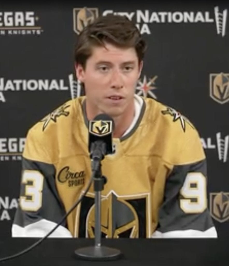 Hey baby, let's go to Vegas! Mitch Marner discusses his move at a news conference.