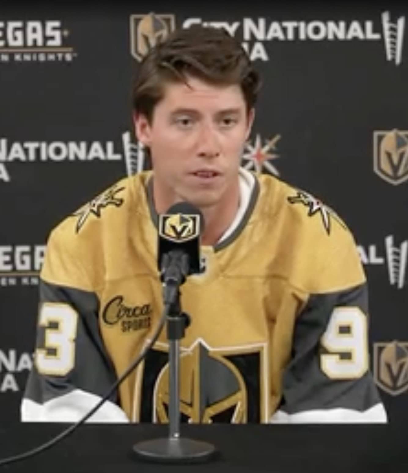 Hey baby, let's go to Vegas! Mitch Marner discusses his move at a news conference.