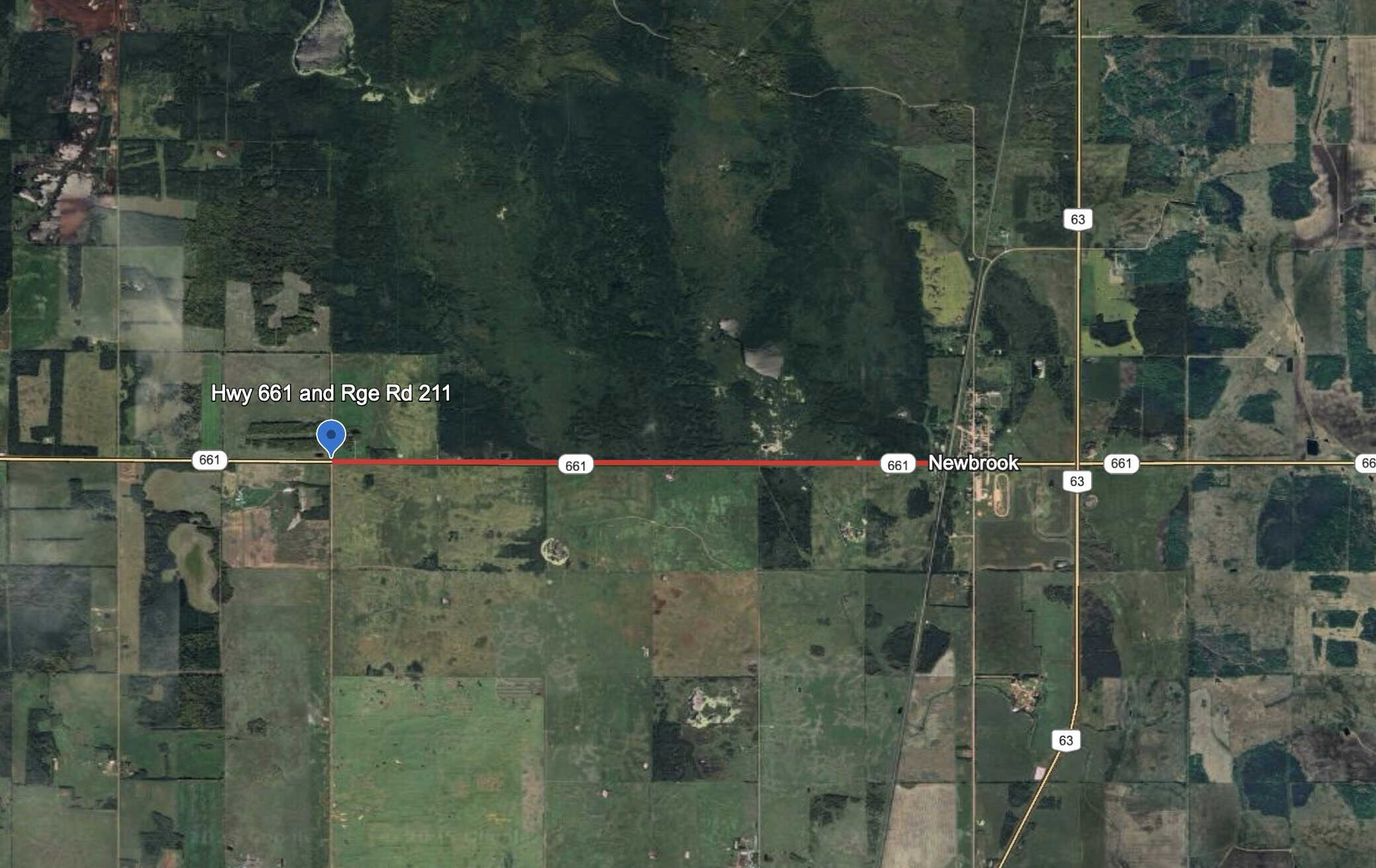 Map of highway closure near Newbrook.